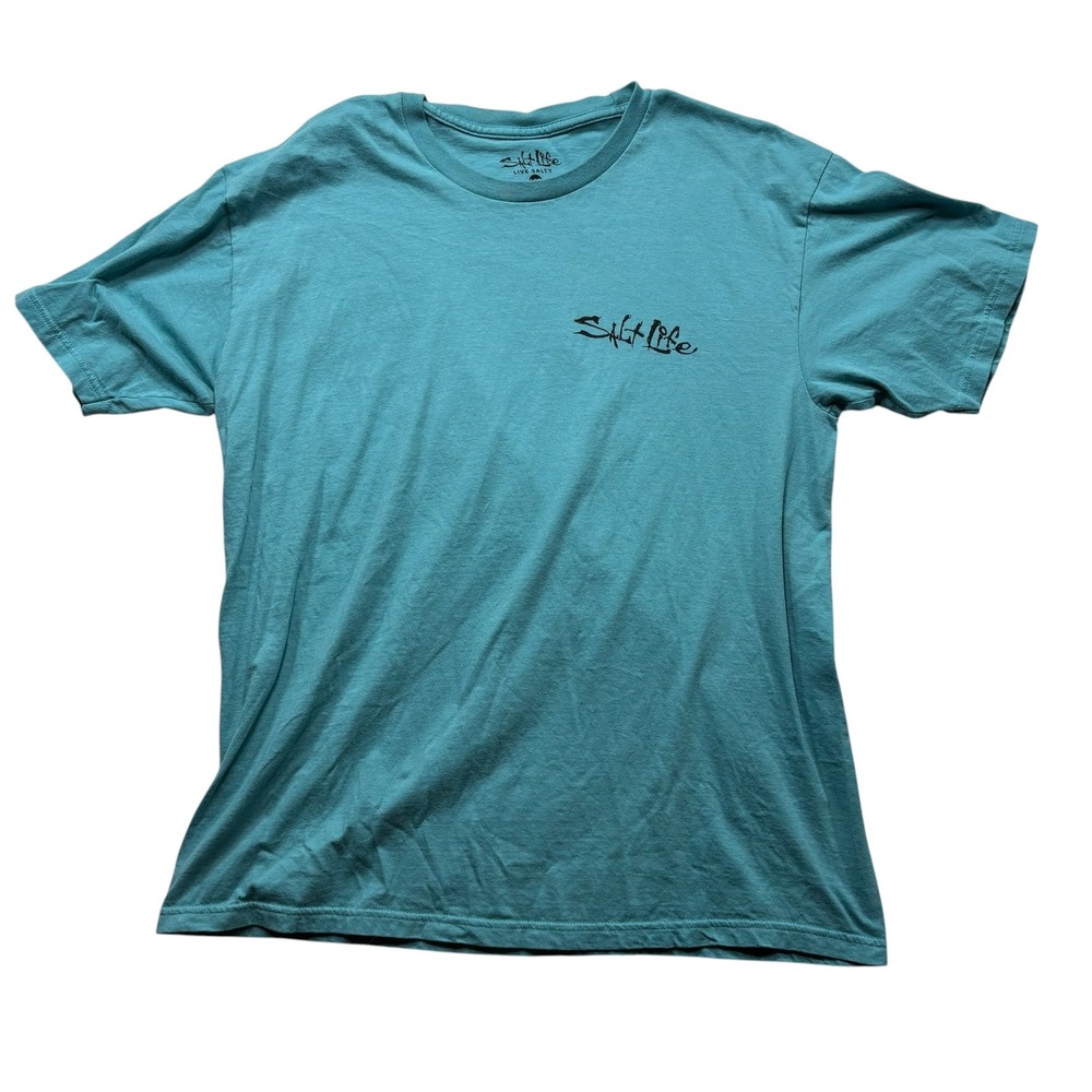 Salt Life Mens Teal Captain Skull Graphic T-Shirt Large Short Sleeve Tee #1112